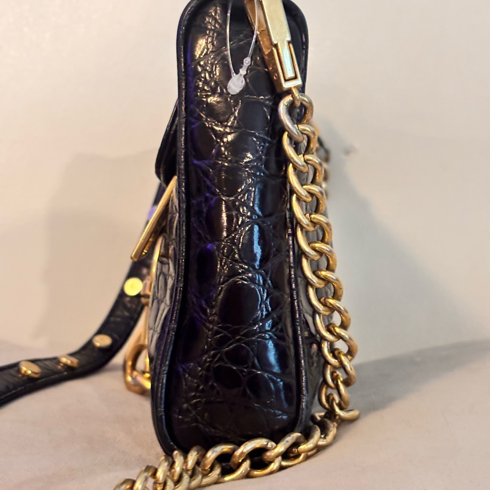 Rebecca Minkoff Black Croc Embossed Leather Crossbody Bag - Picture 7 of 12
